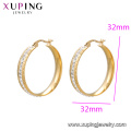 E-579 xuping moda simple 24K color oro joyas rhinestone señoras aro pendientes